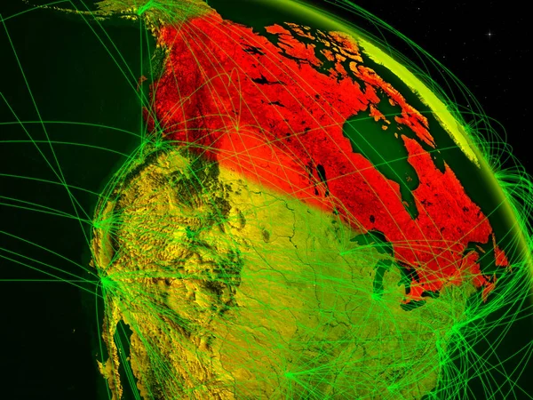 Canadá Espaço Modelo Planeta Digital Terra Com Rede Conceito Tecnologia — Fotografia de Stock