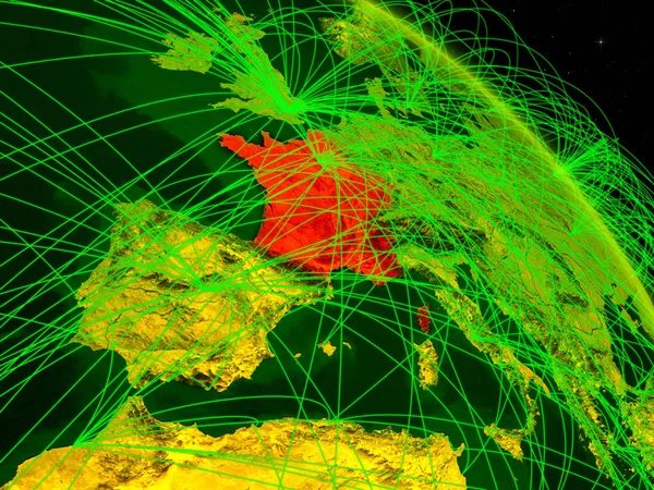 Franciaország Űrből Digitális Bolygó Föld Hálózati Modell Digitális Technológia Connectivity — Stock Fotó