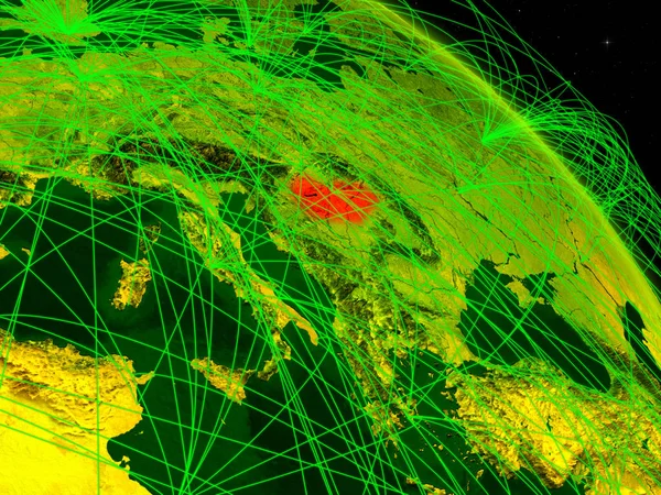 Magyarország Űrből Digitális Bolygó Föld Hálózati Modell Digitális Technológia Connectivity — Stock Fotó