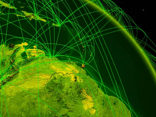 加勒比从太空上的数字行星地球模型与网络 数字技术 连接和旅行的概念 美国宇航局提供的这张图片的元素 — 图库照片