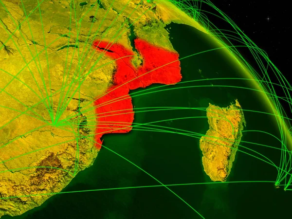 莫桑比克从太空的模型上的数字行星地球与网络 数字技术 连接和旅行的概念 美国宇航局提供的这张图片的元素 — 图库照片