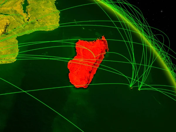 Madagascar Desde Espacio Modelo Del Planeta Digital Tierra Con Red —  Fotos de Stock