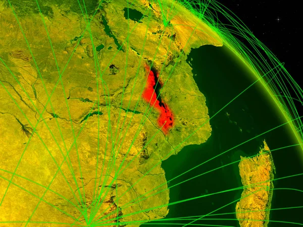 Malawi Espaço Modelo Planeta Digital Terra Com Rede Conceito Tecnologia — Fotografia de Stock