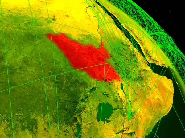 南苏丹从太空上的数字行星地球模型与网络 数字技术 连接和旅行的概念 美国宇航局提供的这张图片的元素 — 图库照片