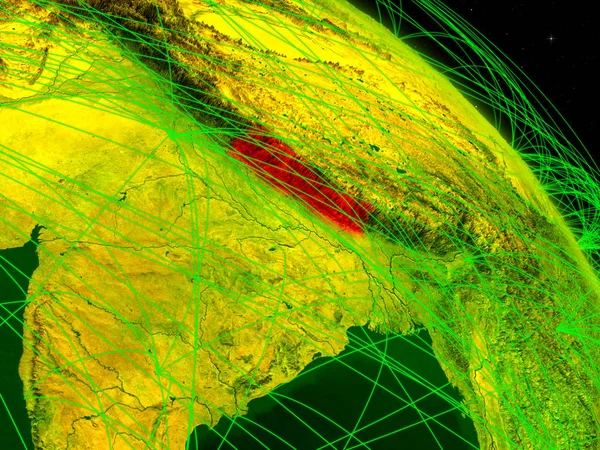 Nepal Espaço Modelo Planeta Digital Terra Com Rede Conceito Tecnologia — Fotografia de Stock