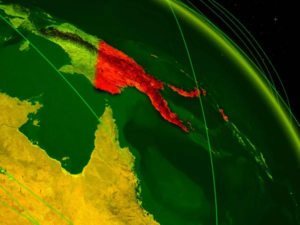ネットワークとデジタル地球のモデル上の領域からパプア ニューギニア独立国 デジタル技術 接続および旅行のコンセプトです イラスト Nasa から提供されたこのイメージの要素 — ストック写真