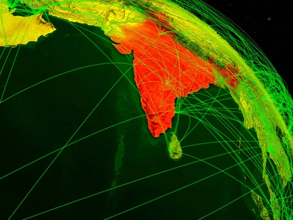 印度从太空上的数字行星地球模型与网络 数字技术 连接和旅行的概念 美国宇航局提供的这张图片的元素 — 图库照片