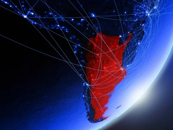 Argentinien Auf Grünem Modell Des Planeten Erde Mit Nächtlichem Netzwerk — Stockfoto