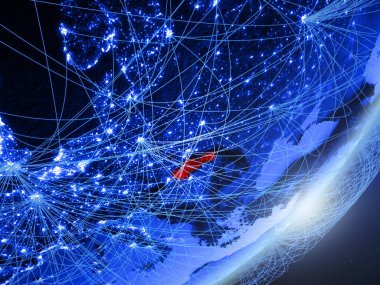 Slovakya yeşil modeli bir gece ağı ile dünya gezegeni. Kavramı mavi dijital teknoloji, iletişim ve seyahat. 3D çizim. Nasa tarafından döşenmiş bu görüntü unsurları.