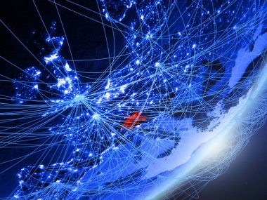 İsviçre yeşil modeli bir gece ağı ile dünya gezegeni. Kavramı mavi dijital teknoloji, iletişim ve seyahat. 3D çizim. Nasa tarafından döşenmiş bu görüntü unsurları.