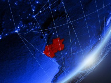 Gabon yeşil modeli bir gece ağı ile dünya gezegeni. Kavramı mavi dijital teknoloji, iletişim ve seyahat. 3D çizim. Nasa tarafından döşenmiş bu görüntü unsurları.