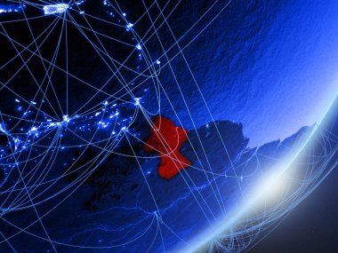 Guyana yeşil modeli bir gece ağı ile dünya gezegeni. Kavramı mavi dijital teknoloji, iletişim ve seyahat. 3D çizim. Nasa tarafından döşenmiş bu görüntü unsurları.