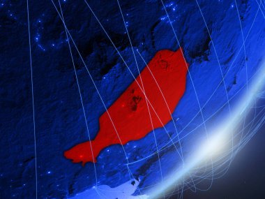 Nijer yeşil modeli bir gece ağı ile dünya gezegeni. Kavramı mavi dijital teknoloji, iletişim ve seyahat. 3D çizim. Nasa tarafından döşenmiş bu görüntü unsurları.