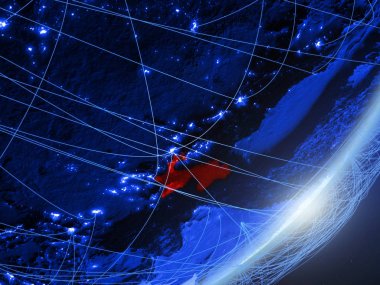 Tacikistan yeşil modeli bir gece ağı ile dünya gezegeni. Kavramı mavi dijital teknoloji, iletişim ve seyahat. 3D çizim. Nasa tarafından döşenmiş bu görüntü unsurları.