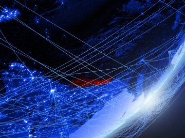 Nepal yeşil modeli bir gece ağı ile dünya gezegeni. Kavramı mavi dijital teknoloji, iletişim ve seyahat. 3D çizim. Nasa tarafından döşenmiş bu görüntü unsurları.