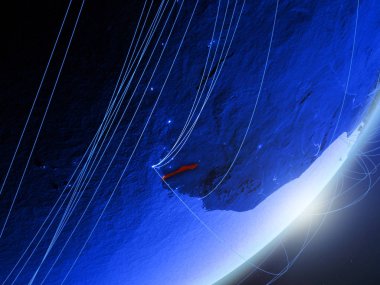 Gambiya yeşil modeli bir gece ağı ile dünya gezegeni. Kavramı mavi dijital teknoloji, iletişim ve seyahat. 3D çizim. Nasa tarafından döşenmiş bu görüntü unsurları.