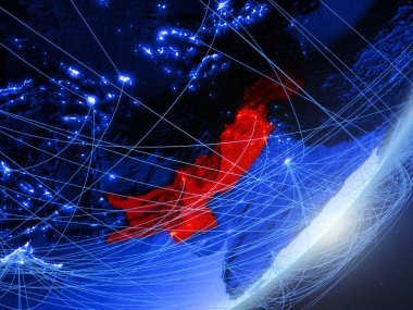 Pakistan yeşil modeli bir gece ağı ile dünya gezegeni. Kavramı mavi dijital teknoloji, iletişim ve seyahat. 3D çizim. Nasa tarafından döşenmiş bu görüntü unsurları.