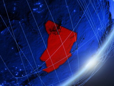 Chad yeşil modeli bir gece ağı ile dünya gezegeni. Kavramı mavi dijital teknoloji, iletişim ve seyahat. 3D çizim. Nasa tarafından döşenmiş bu görüntü unsurları.