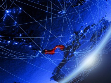 Panama yeşil modeli bir gece ağı ile dünya gezegeni. Kavramı mavi dijital teknoloji, iletişim ve seyahat. 3D çizim. Nasa tarafından döşenmiş bu görüntü unsurları.