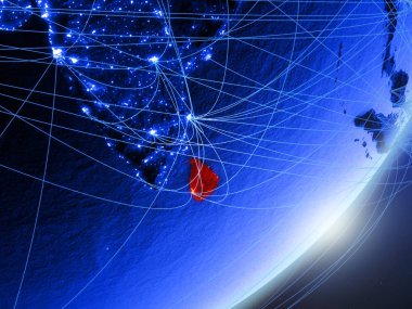 Sri Lanka yeşil modeli bir gece ağı ile dünya gezegeni. Kavramı mavi dijital teknoloji, iletişim ve seyahat. 3D çizim. Nasa tarafından döşenmiş bu görüntü unsurları.