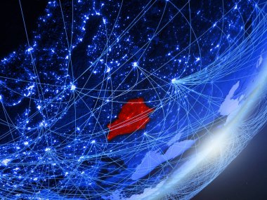 Beyaz Rusya yeşil modeli bir gece ağı ile dünya gezegeni. Kavramı mavi dijital teknoloji, iletişim ve seyahat. 3D çizim. Nasa tarafından döşenmiş bu görüntü unsurları.