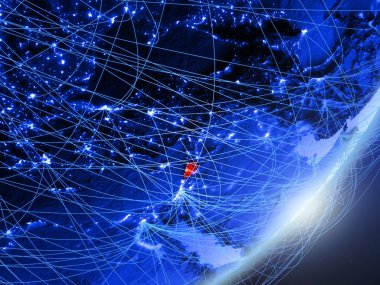 Lübnan yeşil modeli bir gece ağı ile dünya gezegeni. Kavramı mavi dijital teknoloji, iletişim ve seyahat. 3D çizim. Nasa tarafından döşenmiş bu görüntü unsurları.