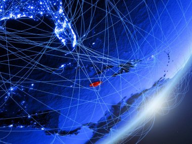 Jamaika yeşil modeli bir gece ağı ile dünya gezegeni. Kavramı mavi dijital teknoloji, iletişim ve seyahat. 3D çizim. Nasa tarafından döşenmiş bu görüntü unsurları.