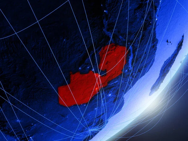Zambia Zöld Modell Föld Bolygó Hálózat Éjjel Fogalmának Kék Digitális — Stock Fotó