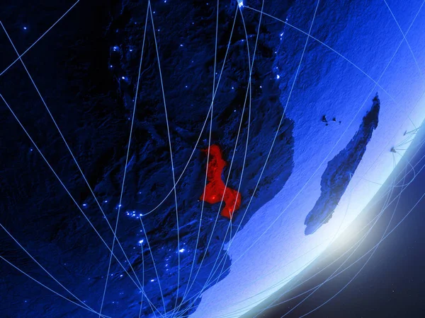 Malawi Grön Modell Planeten Jorden Med Nätverket Natten Begreppet Blå — Stockfoto