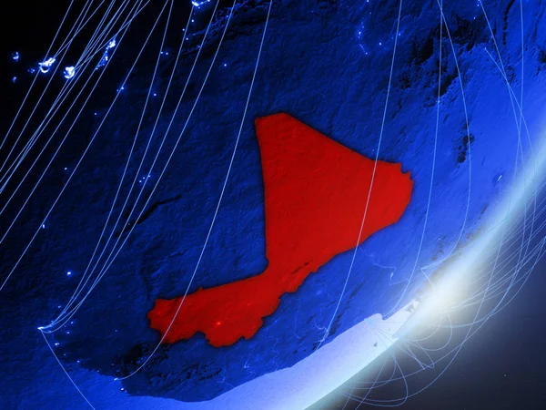 Mali yeşil modeli bir gece ağı ile dünya gezegeni. Kavramı mavi dijital teknoloji, iletişim ve seyahat. 3D çizim. Nasa tarafından döşenmiş bu görüntü unsurları.