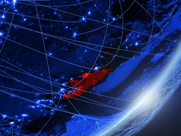 Kirgizistan Grön Modell Planeten Jorden Med Nätverket Natten Begreppet Blå — Stockfoto