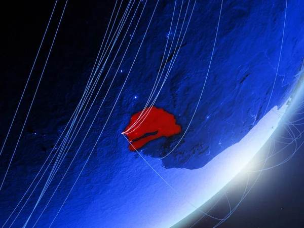 Senegal yeşil modeli bir gece ağı ile dünya gezegeni. Kavramı mavi dijital teknoloji, iletişim ve seyahat. 3D çizim. Nasa tarafından döşenmiş bu görüntü unsurları.