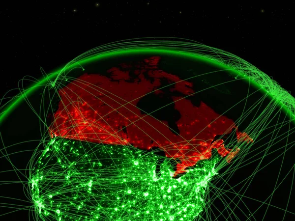 Канада Зеленой Планете Земля Международной Сетью Представляющей Связь Путешествия Связи — стоковое фото