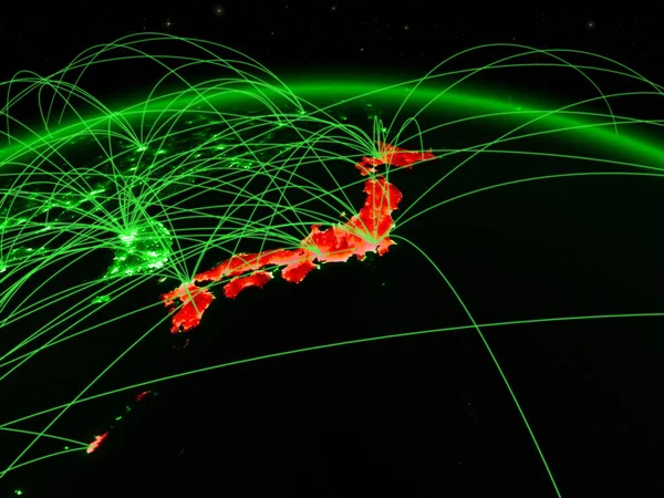 Japão Planeta Verde Terra Com Rede Internacional Representando Comunicação Viagens — Fotografia de Stock