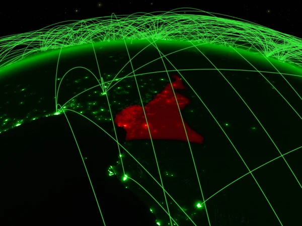 Kamerun Gröna Planeten Jorden Med Internationella Nätverk Som Representerar Kommunikation — Stockfoto