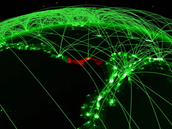 Panamá Planeta Verde Terra Com Rede Internacional Representando Comunicação Viagens — Fotografia de Stock