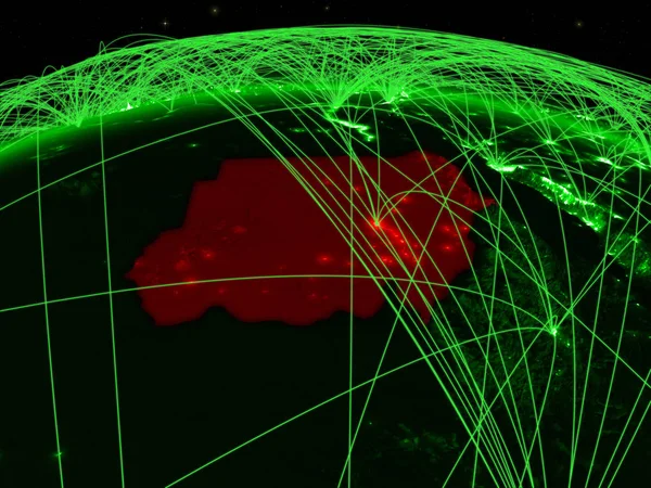 Sudão Planeta Verde Terra Com Rede Internacional Representando Comunicação Viagens — Fotografia de Stock