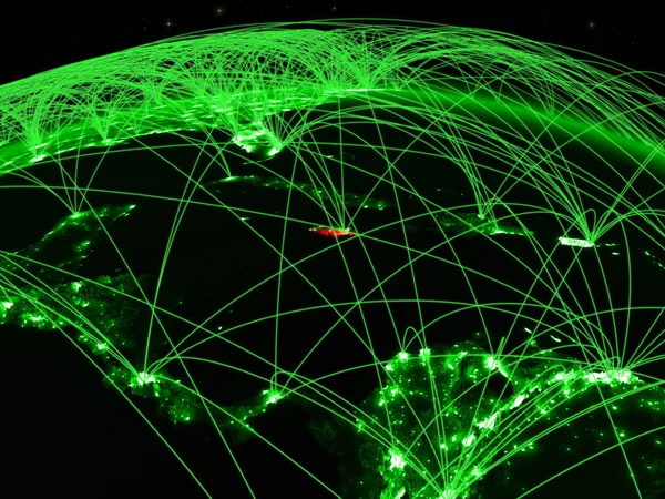 Jamaica Groene Planeet Aarde Met Wereldwijd Netwerk Communicatie Reis Verbindingen — Stockfoto