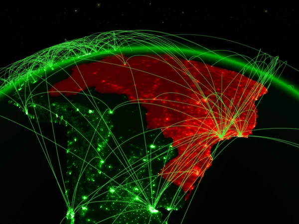 Brazílie Zelené Planetě Zemi Mezinárodní Sítí Představující Komunikace Cestování Spojení — Stock fotografie