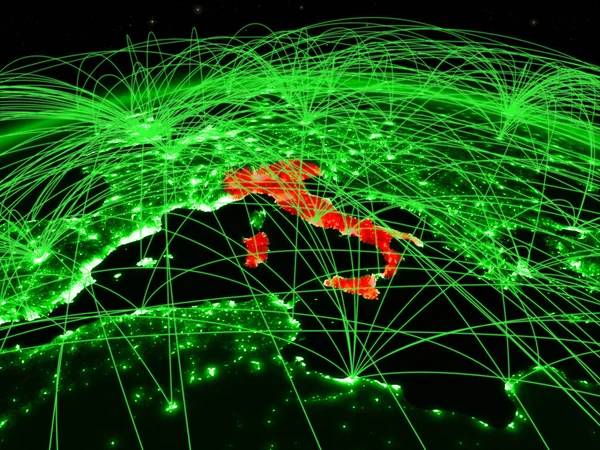 Itália Planeta Verde Terra Com Rede Internacional Representando Comunicação Viagens — Fotografia de Stock