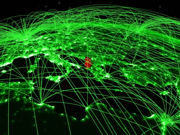 アルバニア国際的なネットワーク通信 旅行および接続を表す緑の惑星地球上で イラスト Nasa から提供されたこのイメージの要素 — ストック写真