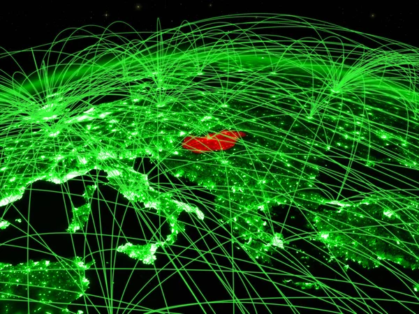 Hongrie Sur Planète Verte Terre Avec Réseau International Représentant Communication — Photo