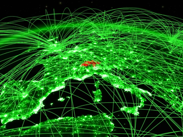 Schweiz Gröna Planeten Jorden Med Internationella Nätverk Som Representerar Kommunikation — Stockfoto