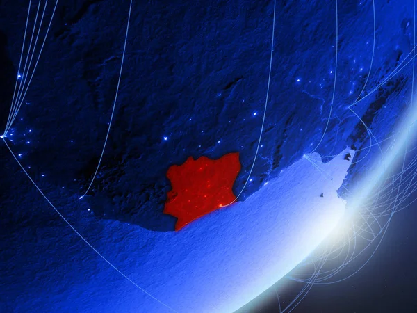 Fildişi Sahili yeşil modeli bir gece ağı ile dünya gezegeni. Kavramı mavi dijital teknoloji, iletişim ve seyahat. 3D çizim. Nasa tarafından döşenmiş bu görüntü unsurları.