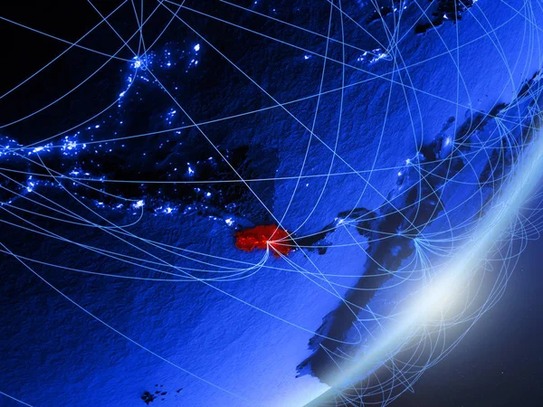 Kosta Rika yeşil modeli bir gece ağı ile dünya gezegeni. Kavramı mavi dijital teknoloji, iletişim ve seyahat. 3D çizim. Nasa tarafından döşenmiş bu görüntü unsurları.