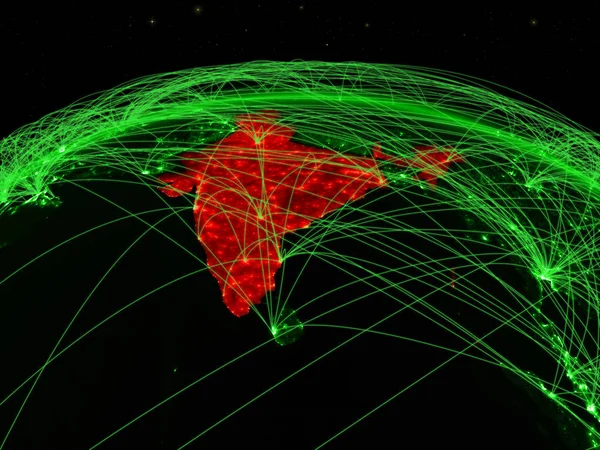国際的なネットワーク通信 旅行および接続を表す緑の惑星地球上でインド イラスト Nasa から提供されたこのイメージの要素 — ストック写真