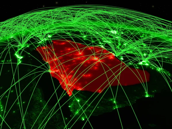 サウジアラビア国際的なネットワーク通信 旅行および接続を表す緑の惑星地球 イラスト Nasa から提供されたこのイメージの要素 — ストック写真