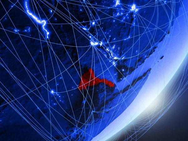 Eritre yeşil modeli bir gece ağı ile dünya gezegeni. Kavramı mavi dijital teknoloji, iletişim ve seyahat. 3D çizim. Nasa tarafından döşenmiş bu görüntü unsurları.