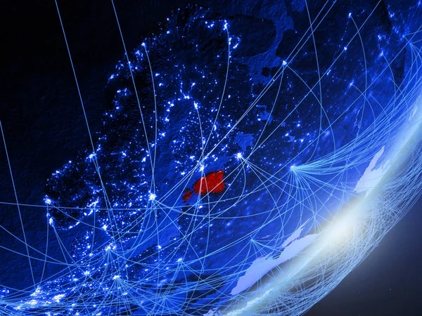Estonya yeşil modeli bir gece ağı ile dünya gezegeni. Kavramı mavi dijital teknoloji, iletişim ve seyahat. 3D çizim. Nasa tarafından döşenmiş bu görüntü unsurları.