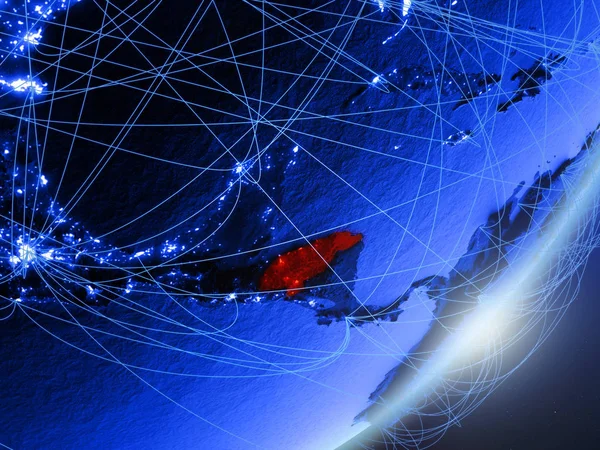 Honduras yeşil modeli bir gece ağı ile dünya gezegeni. Kavramı mavi dijital teknoloji, iletişim ve seyahat. 3D çizim. Nasa tarafından döşenmiş bu görüntü unsurları.